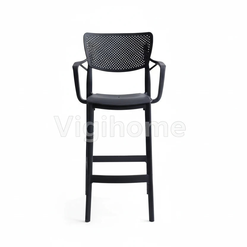 Tabouret de bar Malta vue de profil, accoudoirs ergonomiques, plastique vierge résistant