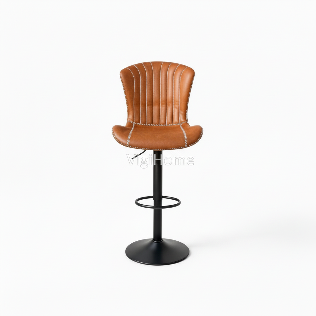 Tabouret de bar Monark cognac vue de face, design contemporain