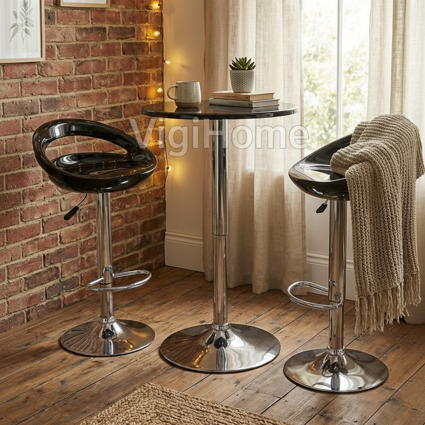 Set bar scandinave Vigihome — 2 tabourets rotatifs et table hauteur réglable