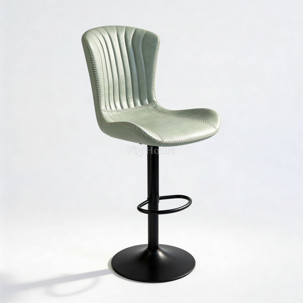 Tabouret de bar Monark cuir PU vert sauge avec dossier, hauteur réglable, Vigihome Maroc
