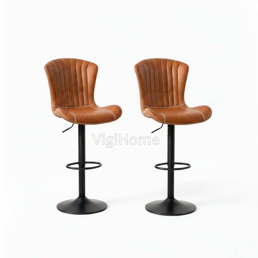 Set de 2 tabourets de bar Monark cognac — pack duo Vigihome