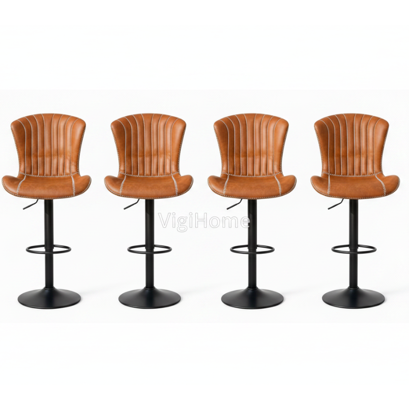 Lot de 4 tabourets Monark cognac