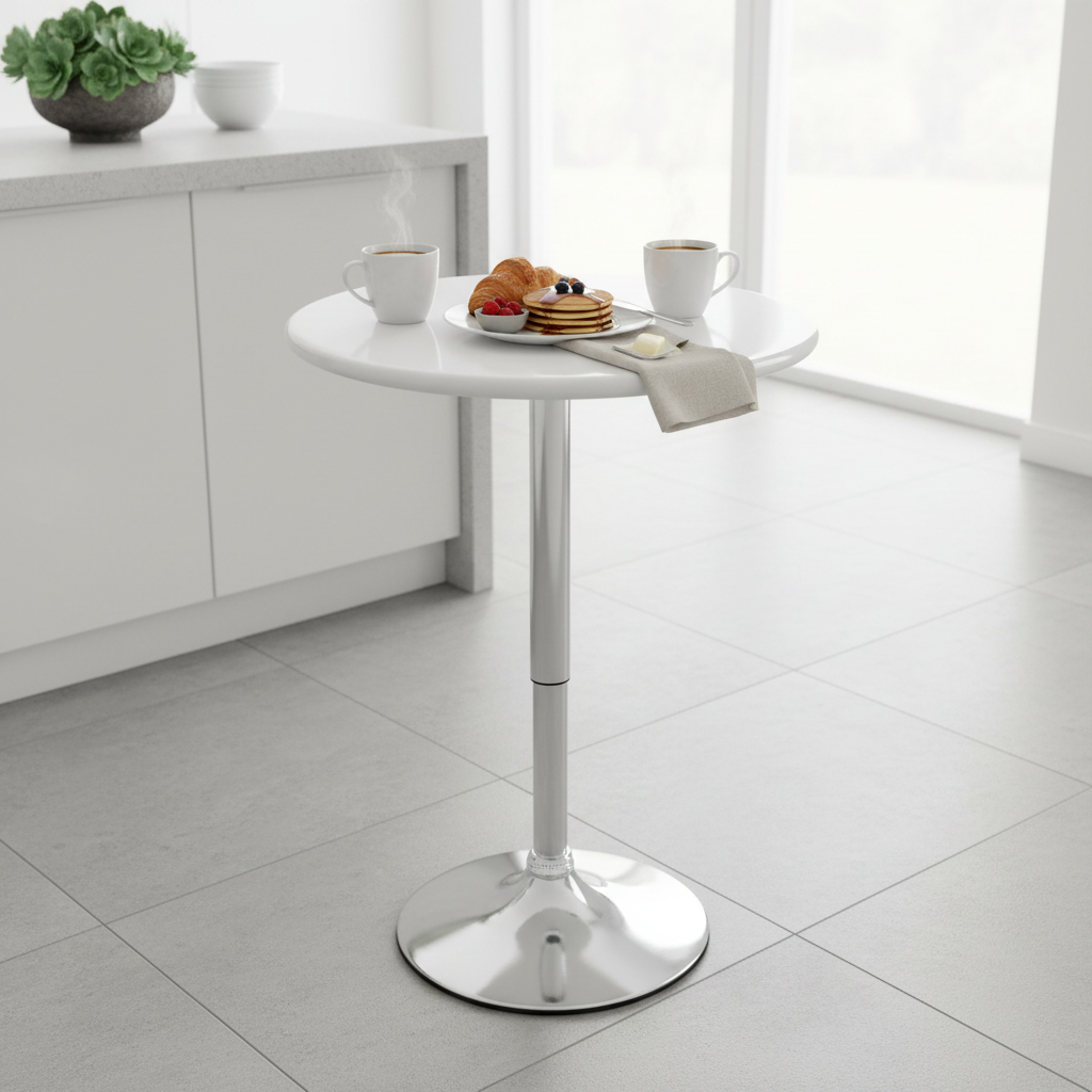 Table blanche dans cuisine moderne avec petit-déjeuner