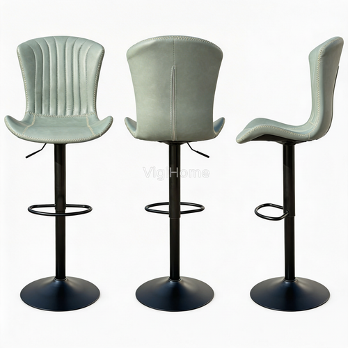 Détail assise simili cuir Vert Sauge surpiqûres blanches